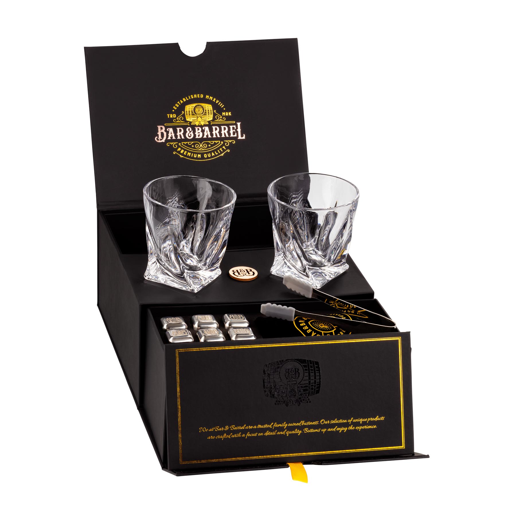 Bar&Barrel Whisky Cup duo Slim cups over box - Product photography in Studio in Melbourne