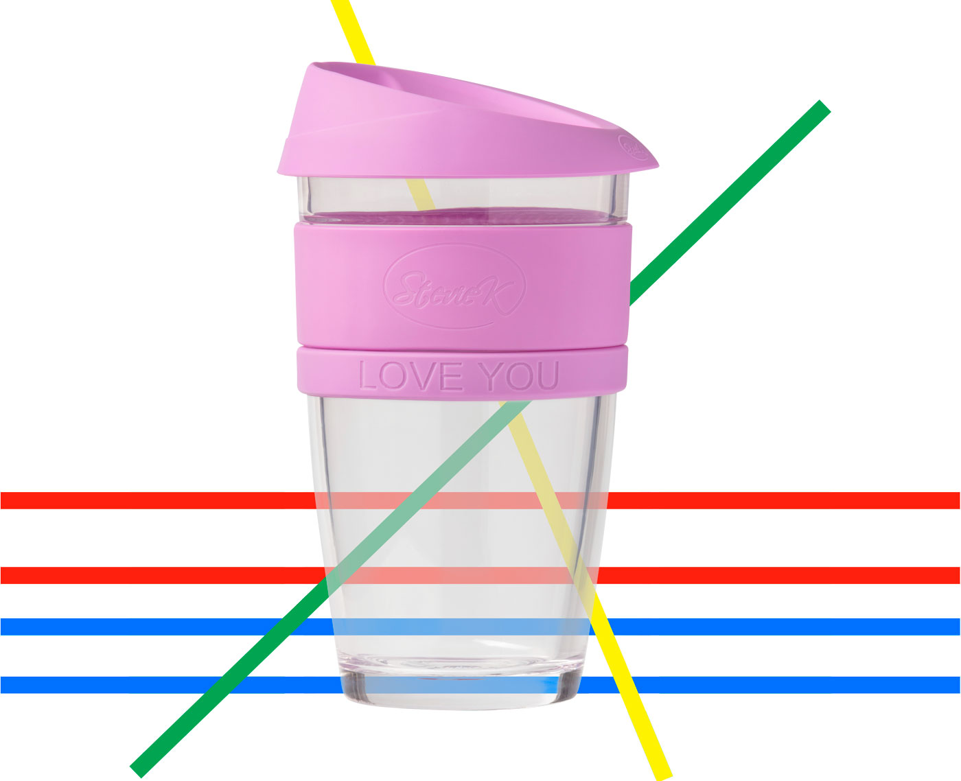 Coffeecup large pink over colour lines