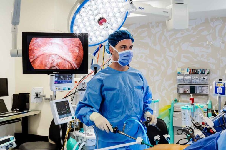 Operating theatre during surgery showing doctor in action