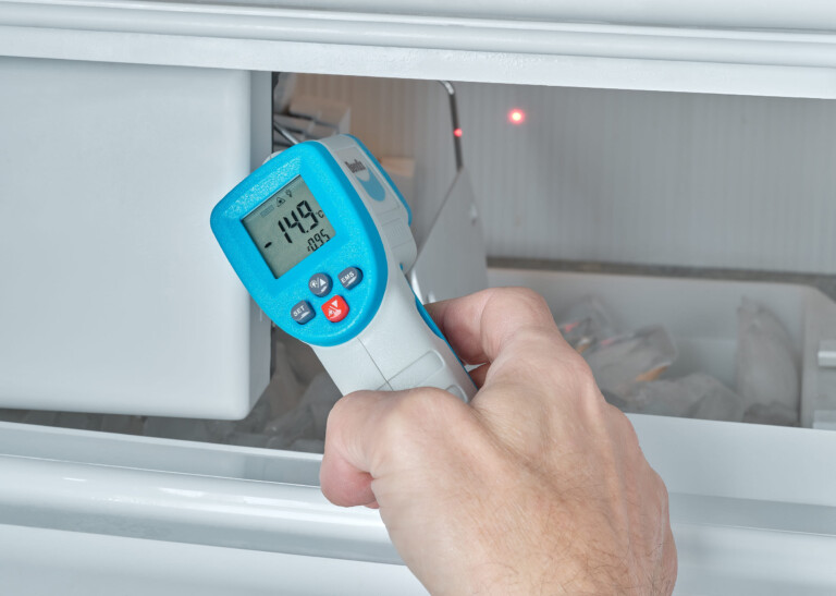Lifestyle merchandise product photo - Thermometer measuring fridge temperature