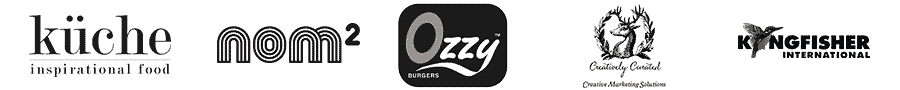 Our clients Ozzy-Burgers, Kuche, King-Fisher, Creatively Curator and Nom2