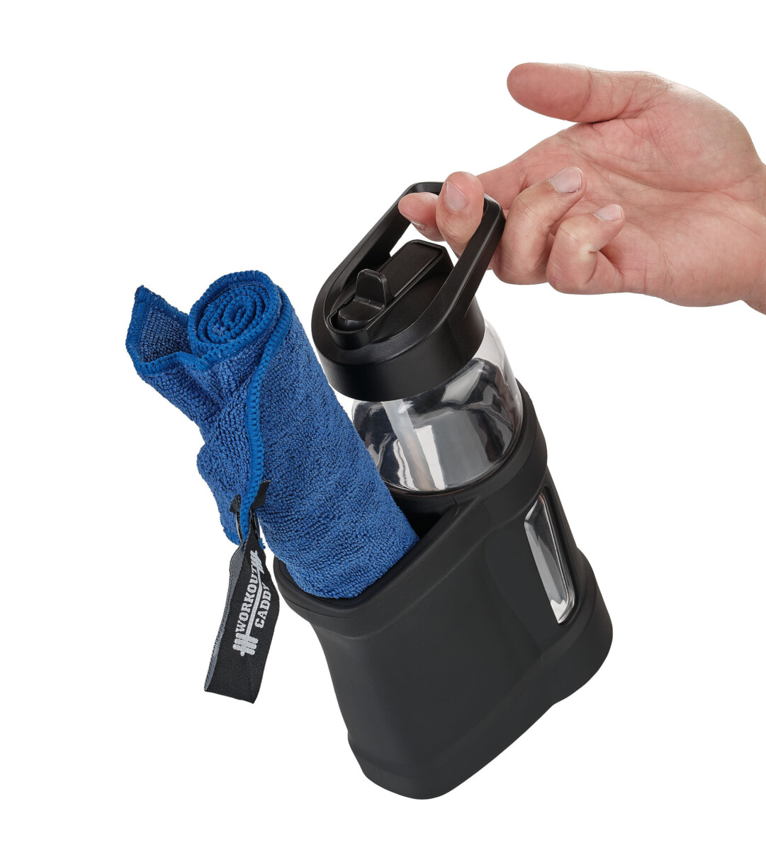 Product photography - water bottle with towel Hand holding bottle RD