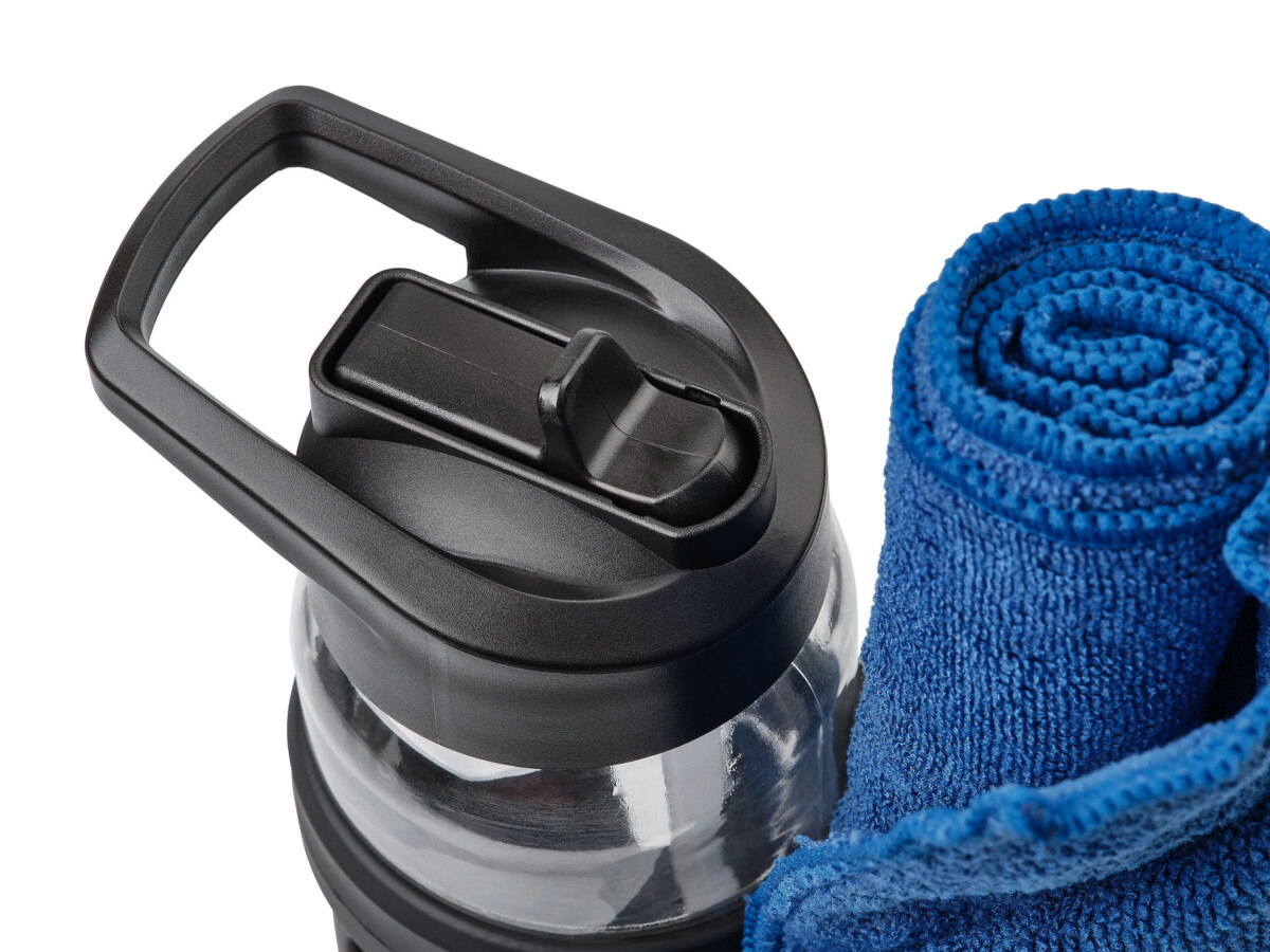 Product photography - Water bottle with towel closeup cap closed